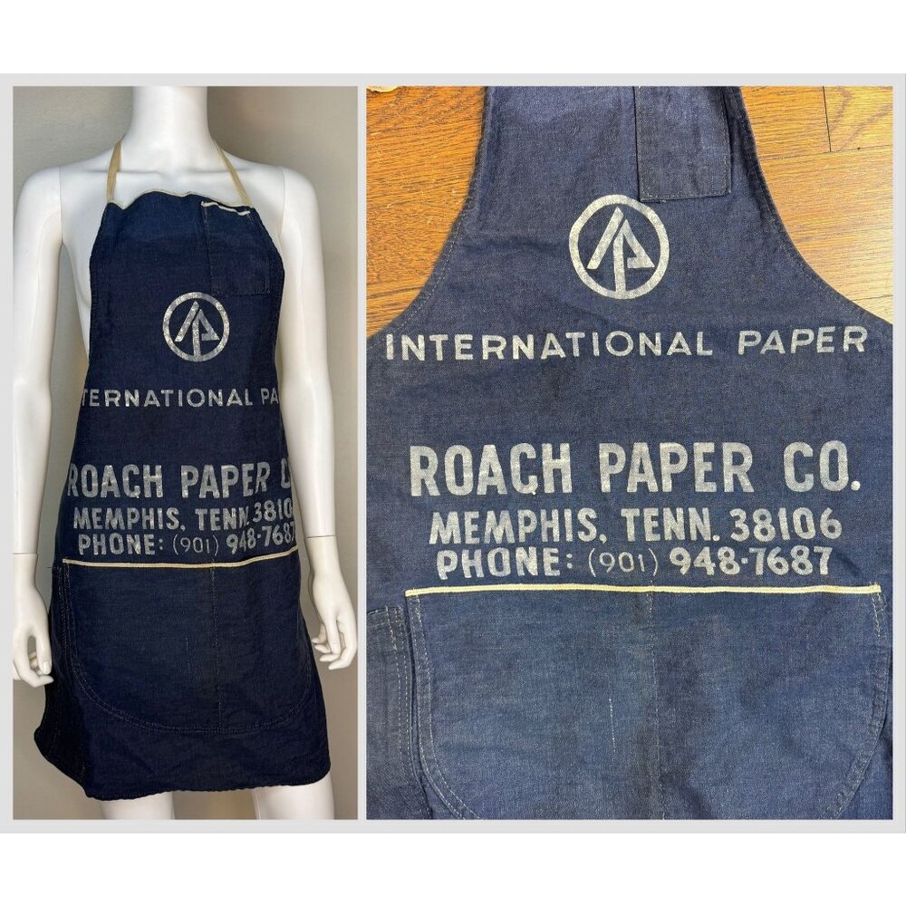 Vintage 1960s Selvage Denim Workwear Apron, International Paper Roach Co Memphis